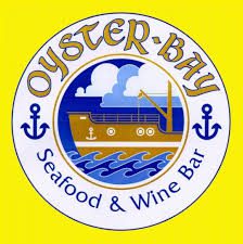 A yellow and white logo for oyster bay.