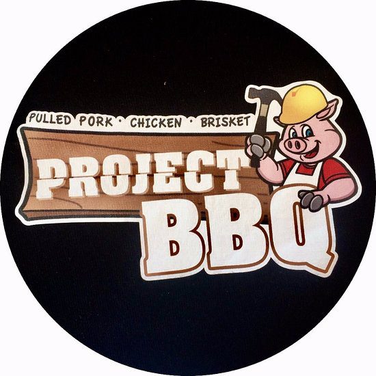 A pig with a hammer and a sign that says project bbq.