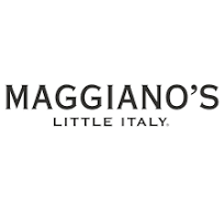 A black and white photo of the logo for maggiano 's little italy.