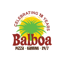 A logo of balboa pizza and gaming.