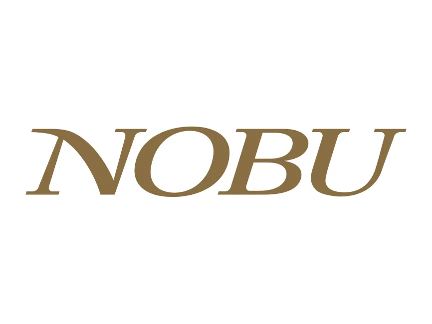 A gold colored logo for nobu restaurant.