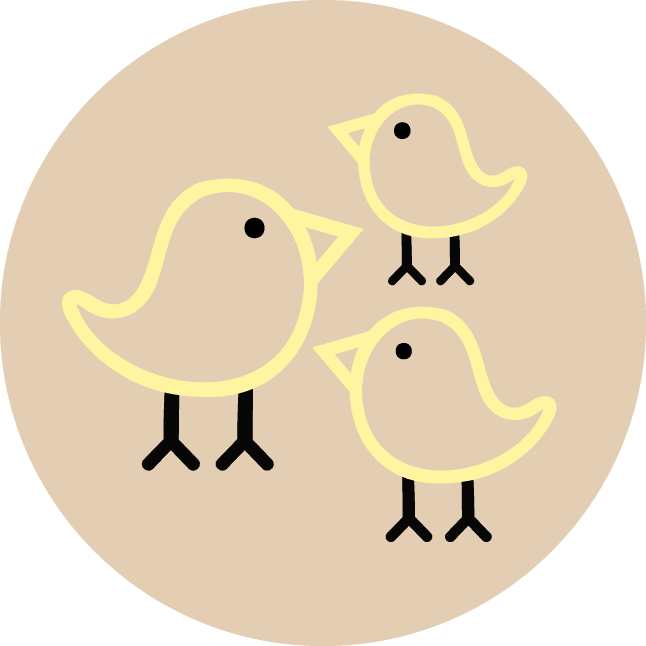 Three yellow birds are sitting in a circle.