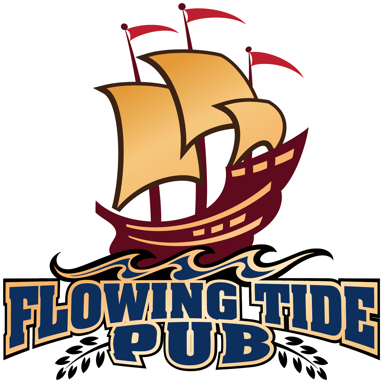 A logo of the flowing tide pub.