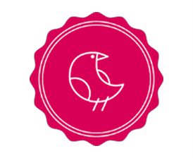 A pink seal with an image of a bird.