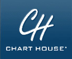 A blue background with the word chart house written in white.